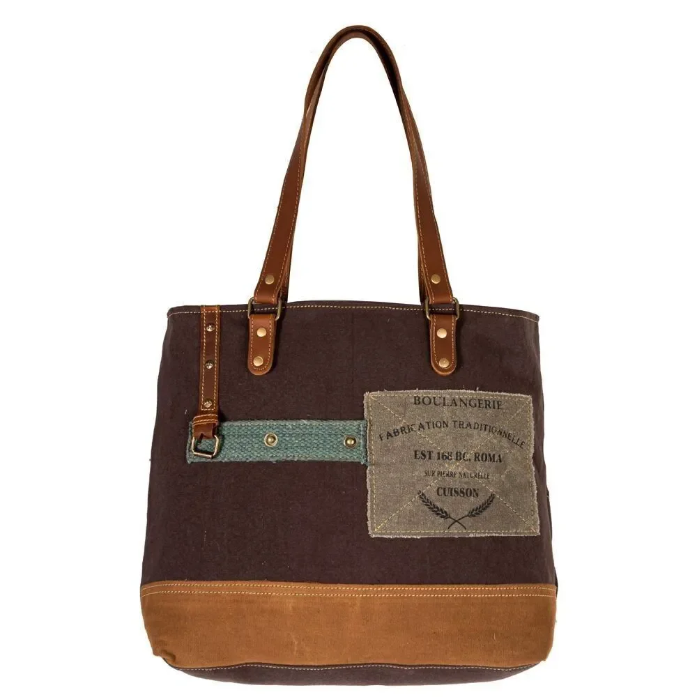 Myra Bag Handmade When Tote Bag Bag Upcycled Canvas & Cowhide Leather
